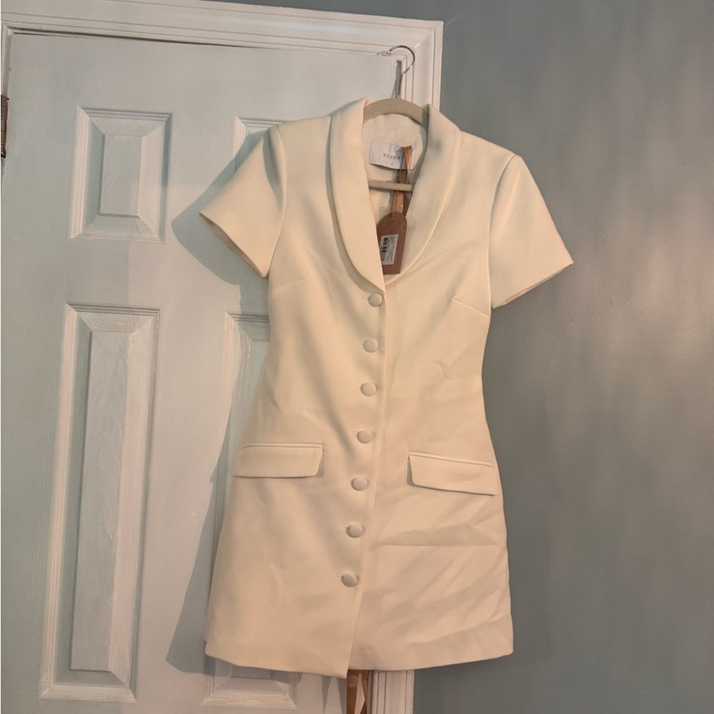 NWT Meshki Cream Paulina Collared Suiting Short-Sleeve Blazer Mini Dress - Picture 3 of 8